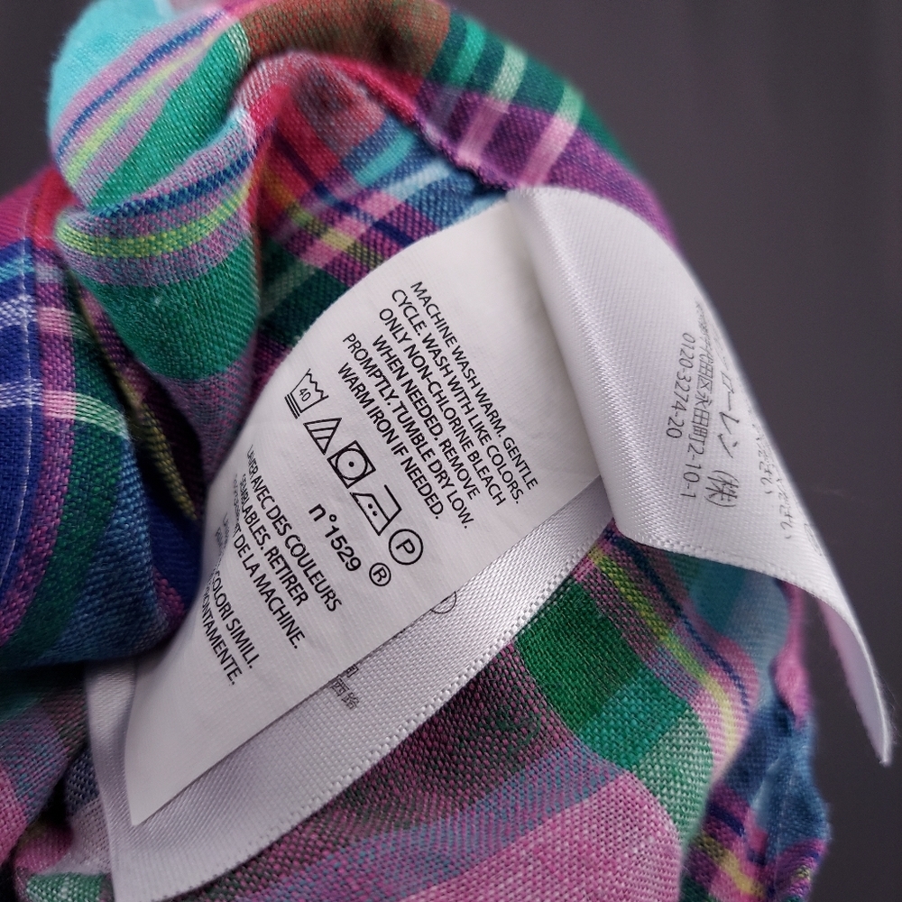 Ralph Lauren Linen Plaid Button Shirt Mens XL Multicolor Collar Coastal Preppy - Picture 9 of 9